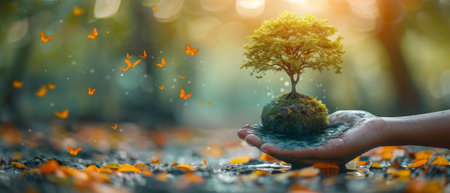 Earth Day or World Environment Day concept. Protecting the environment, restoring the environment, promoting sustainable lifestyles, and promoting Climate Literacy on 22 April.の素材