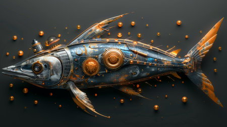 The blue marlin fish with mechanical ornamentation - 3D illustrationの素材
