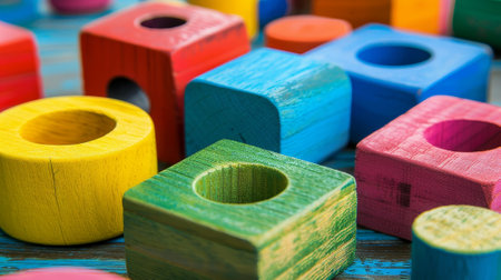 Decorative wood toy, shape of colorful wood.の素材