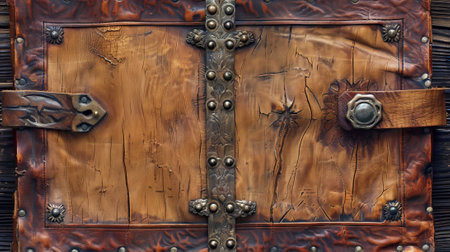 Book cover made of antique leather and wooden.の素材