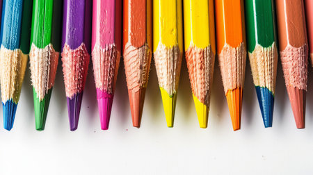 White background with color pencils.の素材