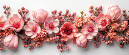 A magnolia and hortensia are isolated on a white background. You can place a photo or text here.の素材