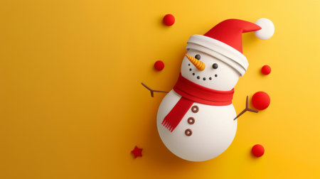 Red scarf and hat snowman illustration done in paper art styleの素材