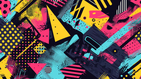 Modern banner templates with streetwear aesthetic elements with abstract psychedelic geometric shapes and sharp spike edges..の素材