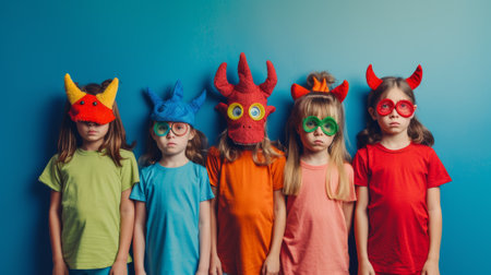 Costumed children in Halloween monsters, carnival.の素材