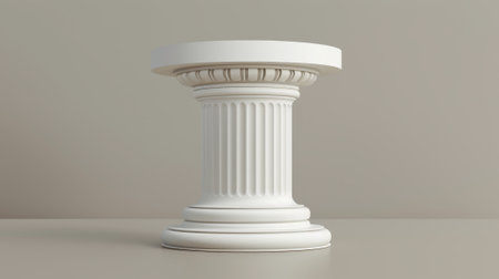 Detailed white column podium surrounded by waves for museum exhibit. Empty greek stand for exhibit. Antique Greek pillar cylinder design. Geometric presentation for store..の素材