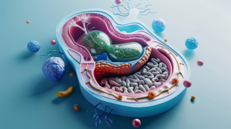 Organelles cross-section of biological animal cell in 3Dの素材