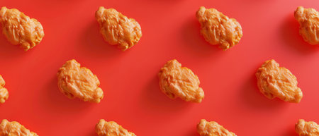 Fried chicken pattern on red background. Food concept. 3D renderの素材