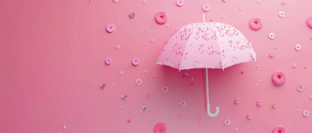 Summer concept minimal. 3D rendering of ice cream umbrella on pink background.の素材