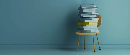 Books stacked on desk chair. Concept for education. 3D renderingの素材