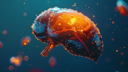 Anatomy artwork, digital illustration of a human liver...の素材