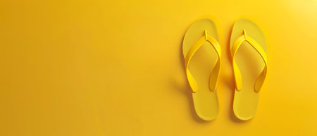 Yellow flip-flops on a yellow background. Summer concept rendered in 3D.の素材