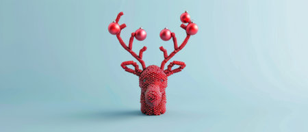 Creative reindeer head made from Christmas decorations. Minimalist concept. 3D rendering.の素材
