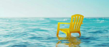 The beach is covered with yellow floating chairs. A monotone summer vacation concept is rendered in 3D.の素材