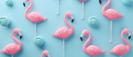 Top view of flamingo rubber pattern. Summer concept. 3D rendering.の素材
