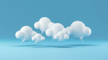 Isolated speech bubbles with white chat icons for example of communication and thinking. Thought clouds for social media..の素材