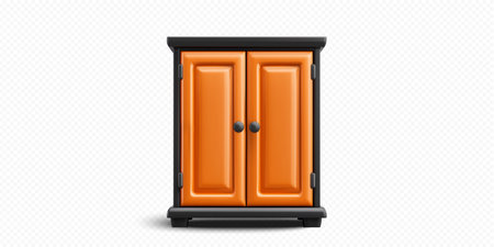 Bright orange cabinet with black accents perfect for home organization in any room or settingのイラスト素材