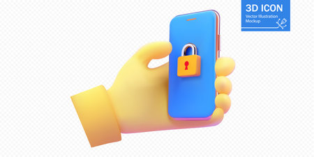Hand holding smartphone with padlock iconのイラスト素材