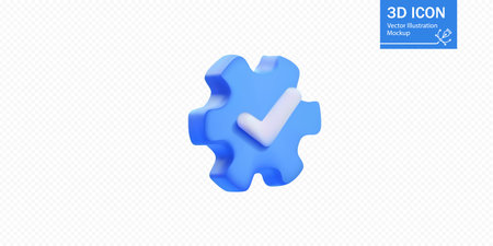Creative 3D vector illustration featuring a blue puzzle piece with a white checkmark. Perfect for concepts like solutions, validation, teamwork, and problem-solving.のイラスト素材