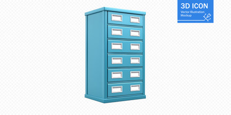 Bright blue storage cabinet with multiple drawers showcasing a modern design suitable for various interiorsのイラスト素材