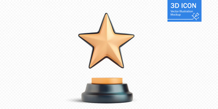 Golden star trophy displayed on a pedestal showcasing recognition for achievements and excellenceのイラスト素材