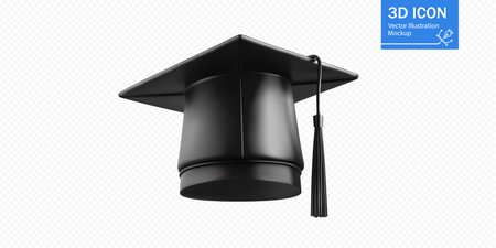 Stylish black graduation cap displayed on a plain background for educational celebration designのイラスト素材