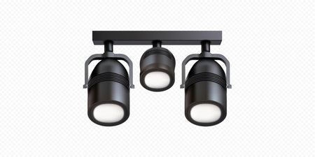 Track lighting fixture with three adjustable LED lights for modern interiors in home or office settingsのイラスト素材