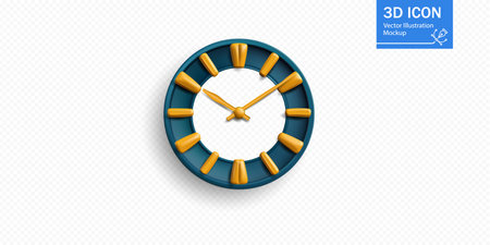 Modern wall clock design featuring yellow markers and turquoise accents against a clean background