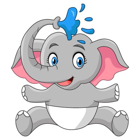 Happy Baby Elephant Take A Bath Showerのイラスト素材