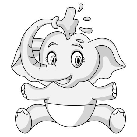 Happy Baby Elephant Take A Bath Shower Coloring Pageのイラスト素材