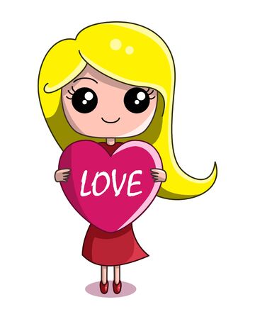Cute Girl Smile Holding Love Heart Cartoonのイラスト素材