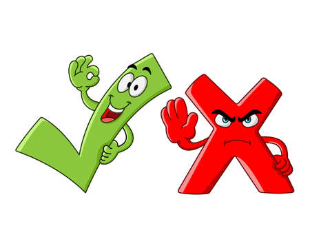 Tick and cross cartoon face illustrationのイラスト素材