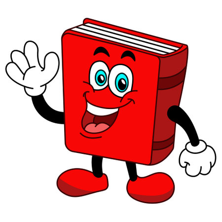 Book Cartoon Character Waving Hand Illustrationのイラスト素材