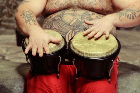 Playing drums and loving itの写真素材