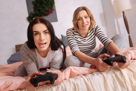 Hilarious emotional ladies caught in a process
