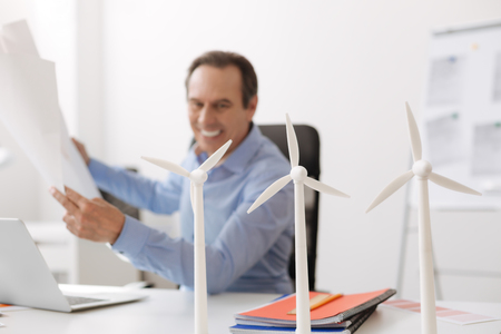 Senior engineer working on building wund turbinesの写真素材