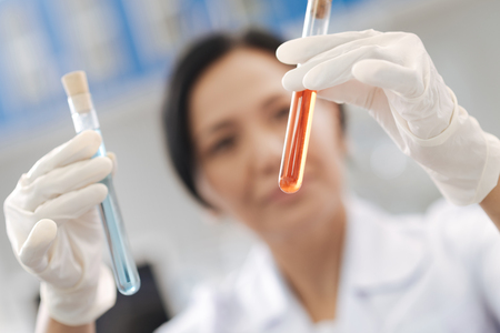 Selective focus of test tubes in the chemical labの写真素材