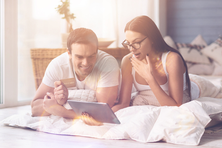 Surprised female keeping her mouth openedの写真素材