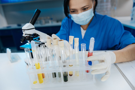 Close up of test tubes standing on a special stand