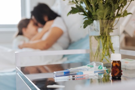 Selective focus of medicine standing on the tableの写真素材