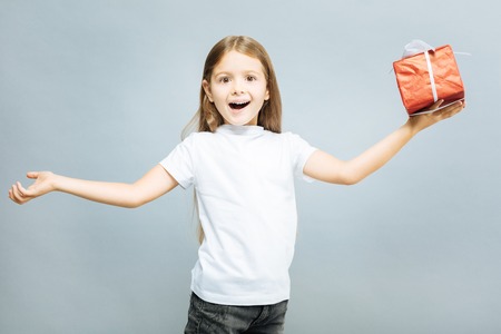 Happy little kid being very gladの写真素材