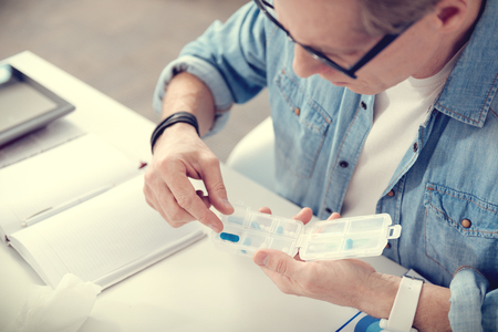 Top view of a big blue pillの写真素材
