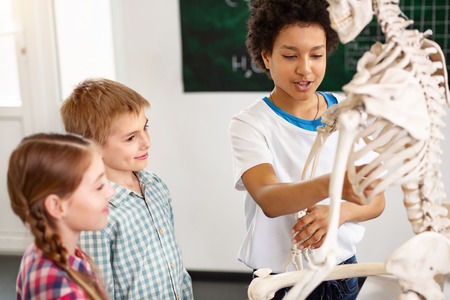 Scientific project. Nice happy children working in a team while doing a scientific projectの写真素材