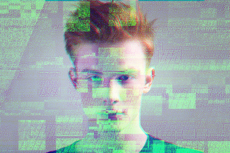 Serious person. Concentrated young man thoughtfully looking in front of himself and imagining his...