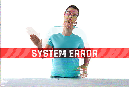 System error. Modern useful humanoid getting a system error and putting his hands up in a strange way while being out of orderの写真素材