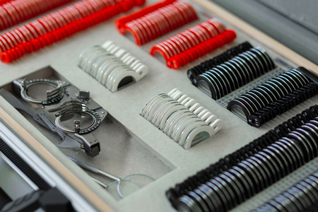 Ready for patient. Big generous collection of different size and types of lenses being combined in...