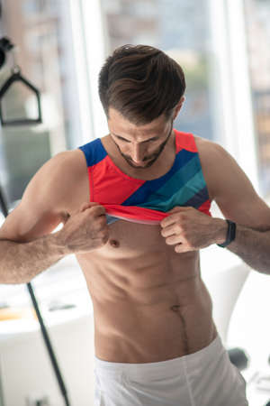 Good abs. Picture of a man with strong abdominal musclesの写真素材