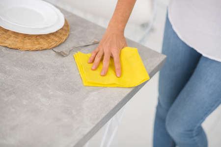 Cleaning. Close up of a housewife doing cleaning in the kitchen