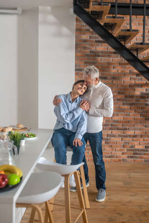 A couple at home feeling romantic and peacefulの写真素材