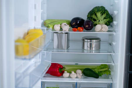 Picture of the fridge with food insideの写真素材